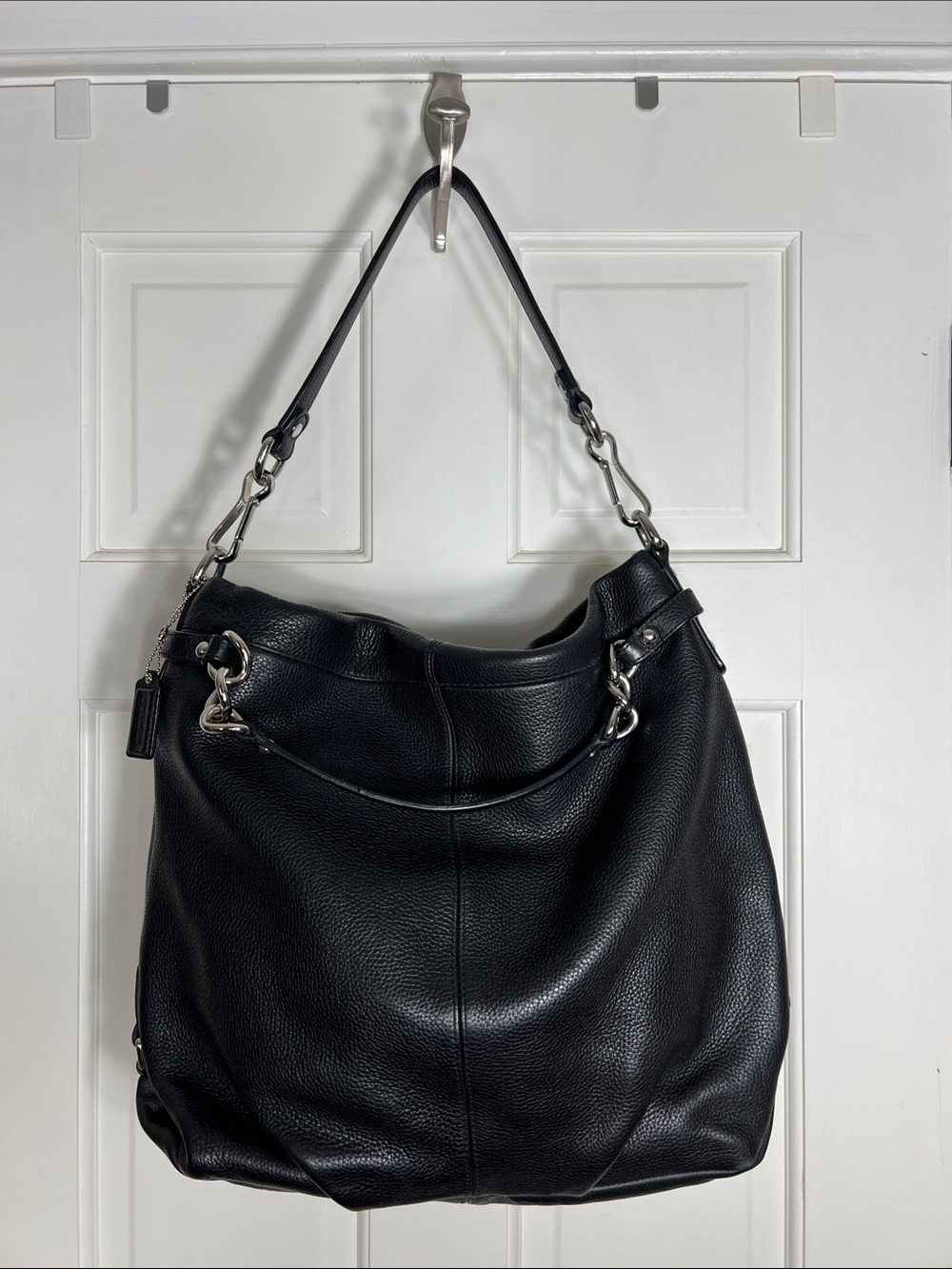 Coach Black Pebbled Leather Hobo Bag with Silver Hardware